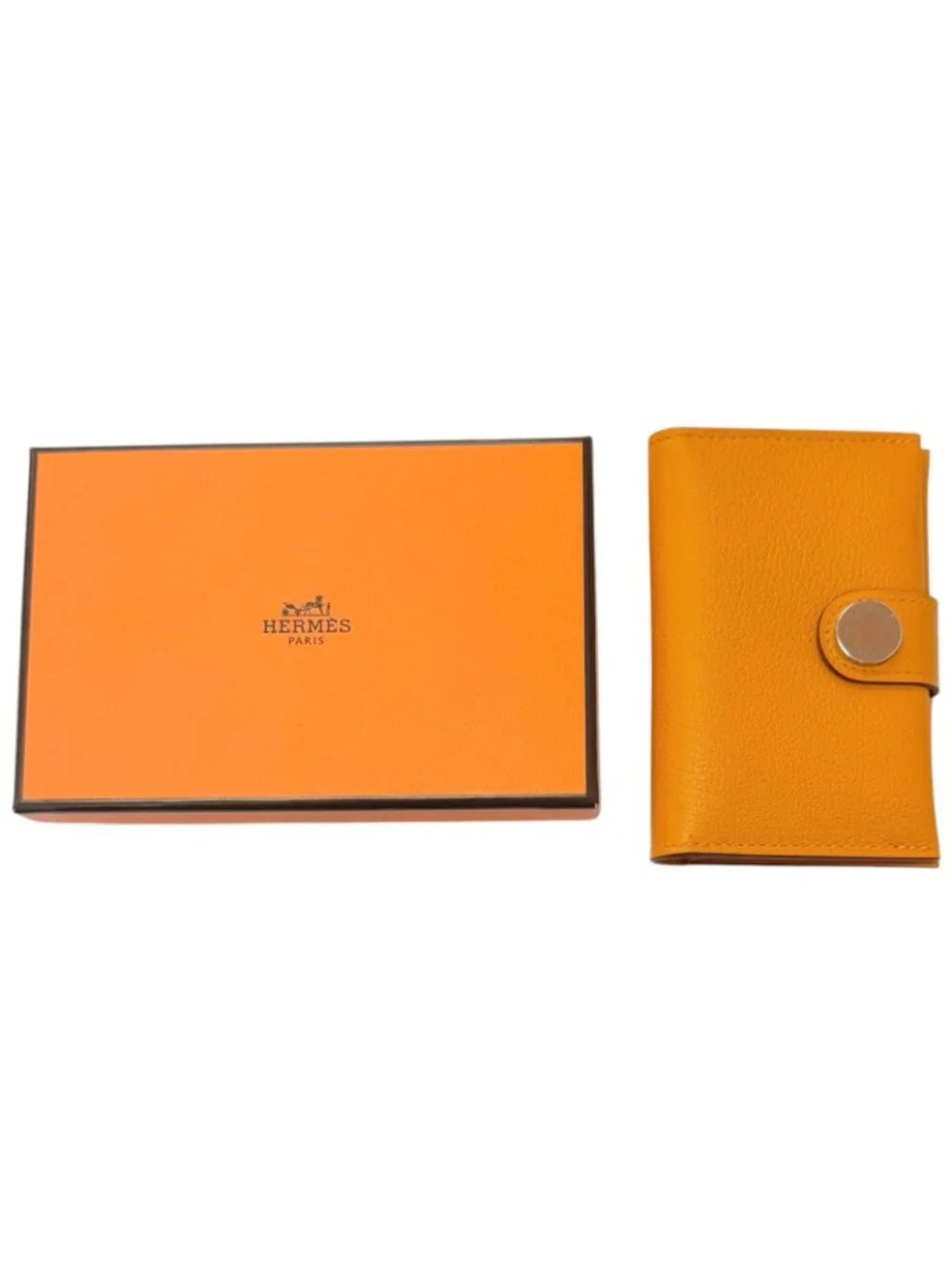 Hermes Ever Color Clou de Selle Leather Card Case Apricot Gold